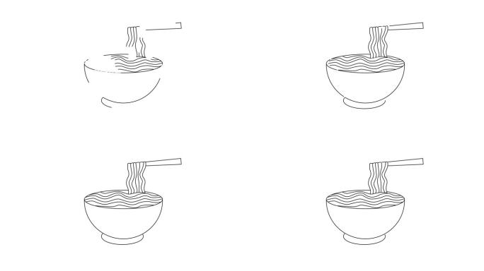 动画形成了一碗面条的素描图标