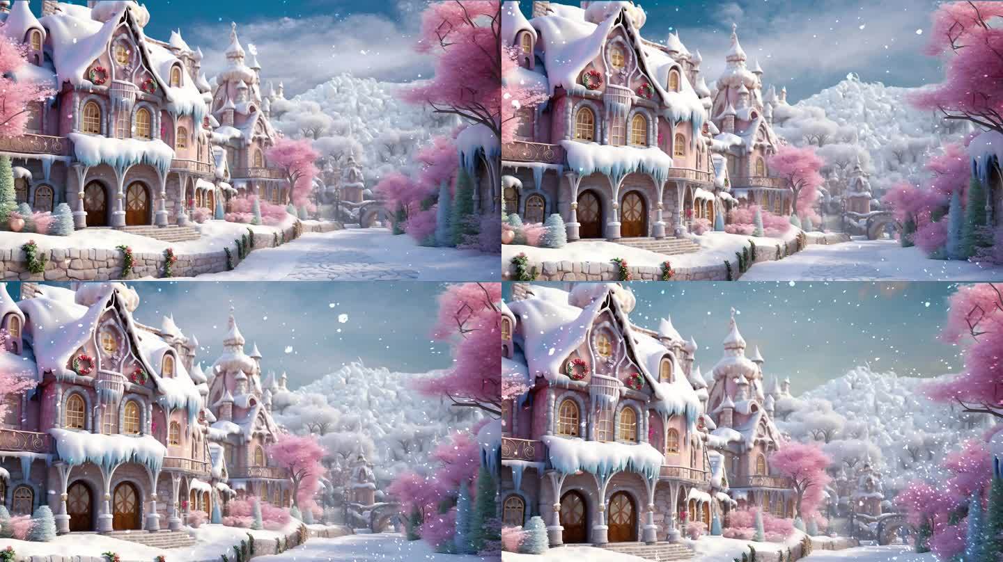 卡通城堡 雪景背景 梦幻童话世界