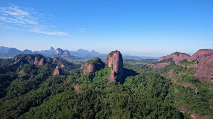 航拍韶关丹霞地貌长老峰阳元峰景区