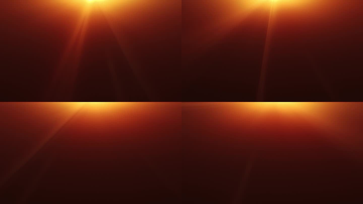 抽象环顶部中心金橙色光学耀光旋转动画艺术在黑色背景的屏幕项目覆盖。灯光灯的光线效果动态的金色色调色彩