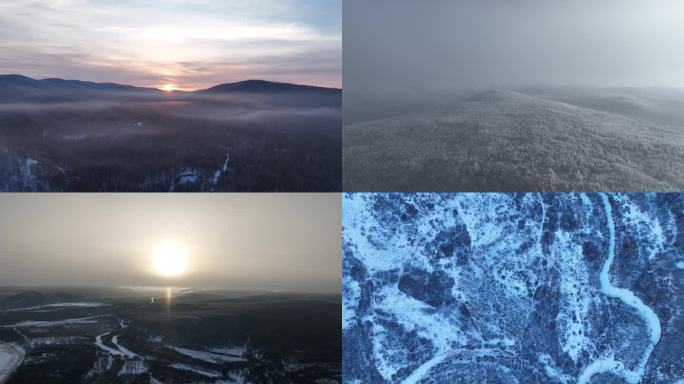 冷空气笼罩的林海雪原黎明