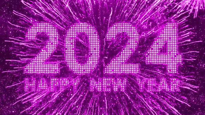 2024粉紫色烟花跨年粒子爆炸倒数宽屏