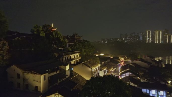 航拍重庆磁器口夜景