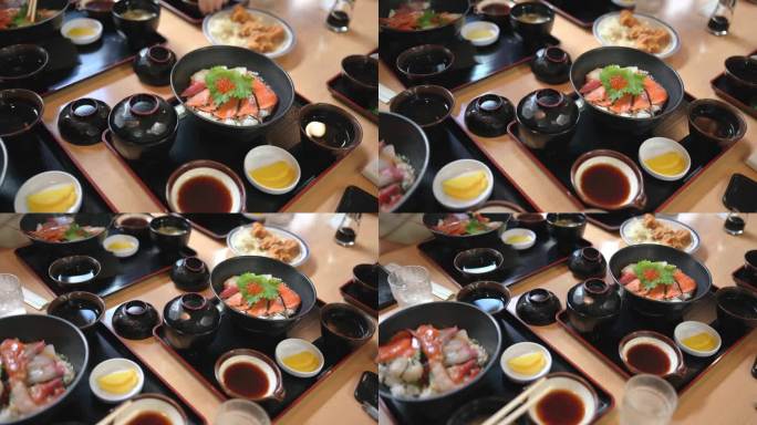 亚洲美食爱好者东武里烧三文鱼配味噌汤