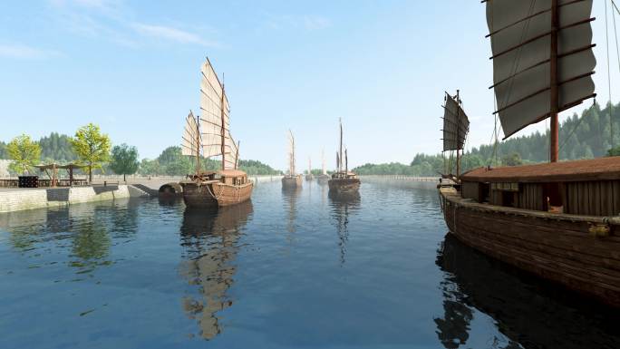 古代贸易运河船只络绎不绝