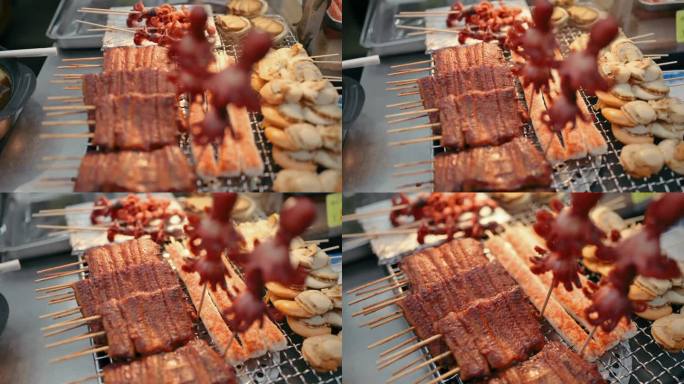在京都筑地市场，腌章鱼宝宝和烤鳗鱼串