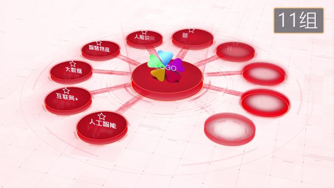 无插件】4K浅红色科技架构分类圆形11大