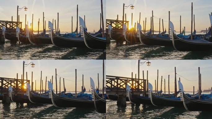欧洲意大利威尼斯著名的旅游景点，日落时有贡多拉船。