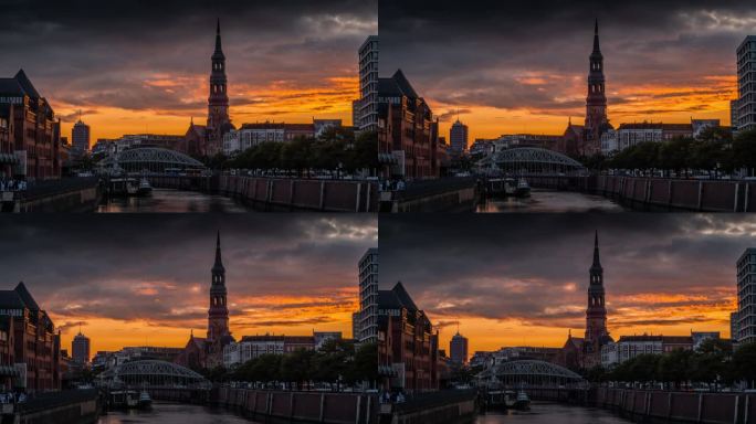 汉堡，圣卡塔琳娜教堂的夕阳