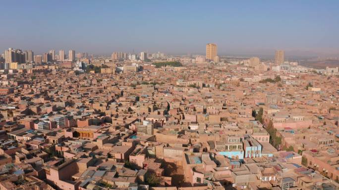 新疆喀什古城高台民居特色建筑航拍4K