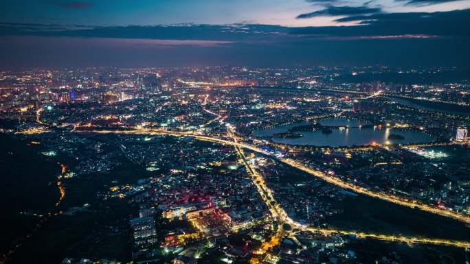 福建泉州城市夜景航拍全景