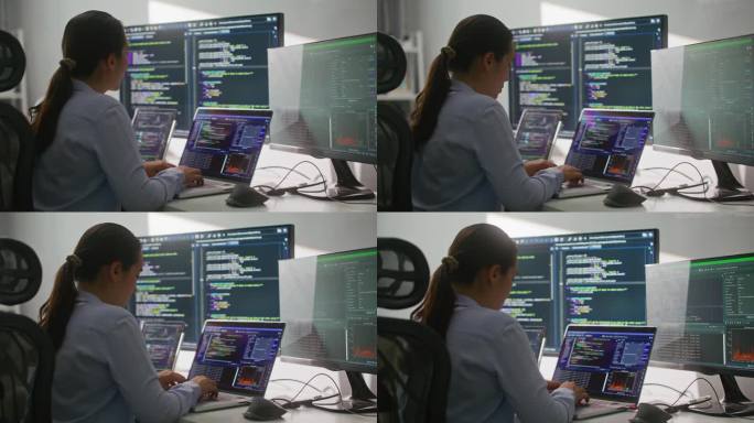 女人用电脑编写编程代码，进行软件开发，跟踪拍摄