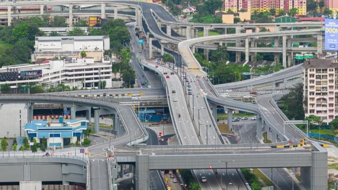 白天吉隆坡城市交通街道道路立交航拍全景4k延时马来西亚