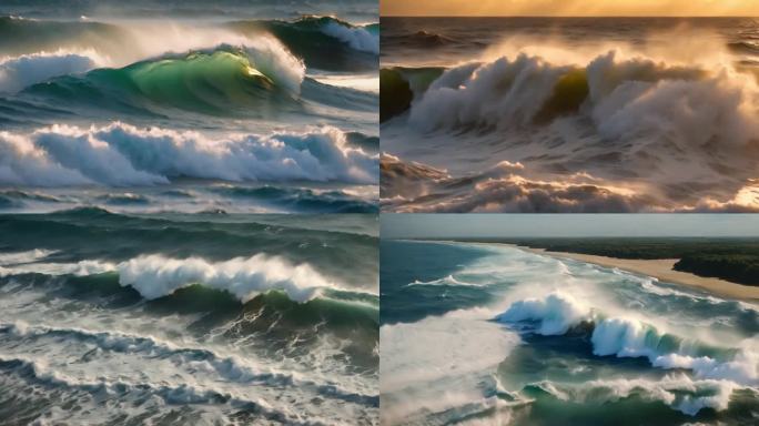 海浪巨浪壮观海涛浪花拼搏勇立潮头海洋浪潮