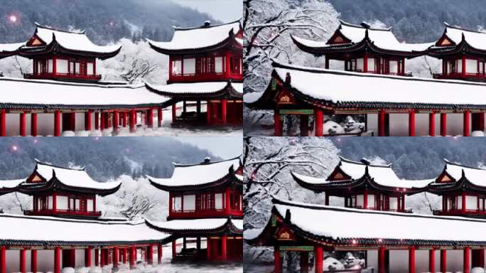 6k宽屏雪地中国风建筑背景02