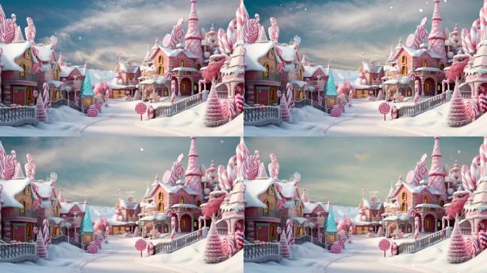 卡通城堡雪景 梦幻童话冬日背景