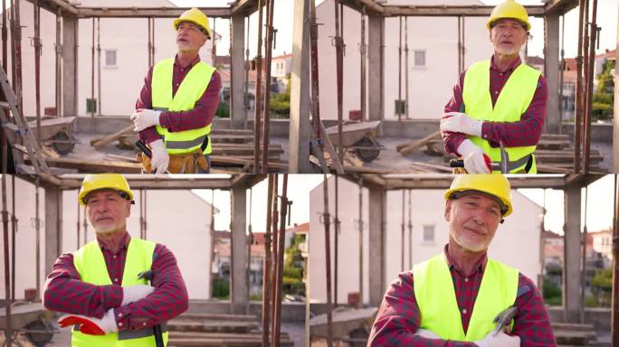 一名建筑工人站在建筑工地的肖像