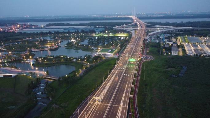 南京杏湖公园夜景  夹江大桥 快速路夜景