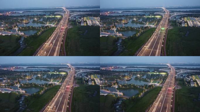 南京杏湖公园夜景  夹江大桥 快速路夜景