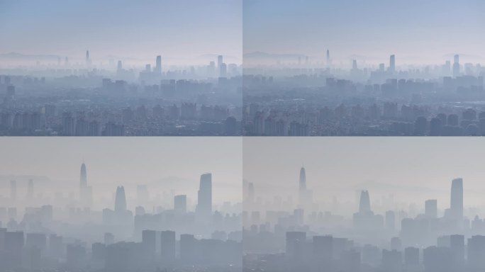 宁波城市高楼雾都雾霾剪影
