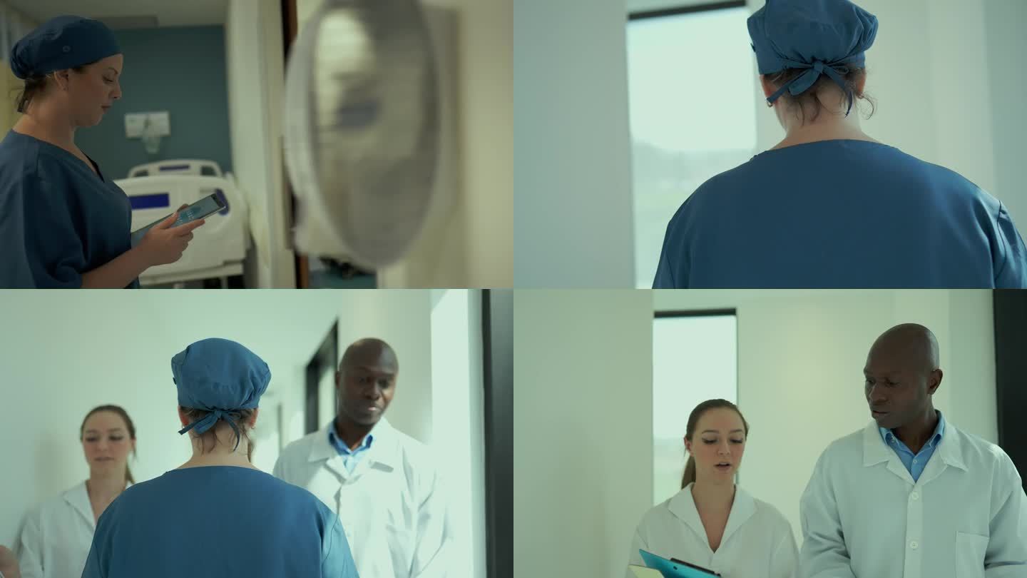 医生和护士在医院里边走边聊天
