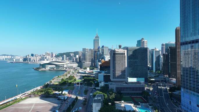 香港海岸线航拍香港湾仔区城市建筑风光风景
