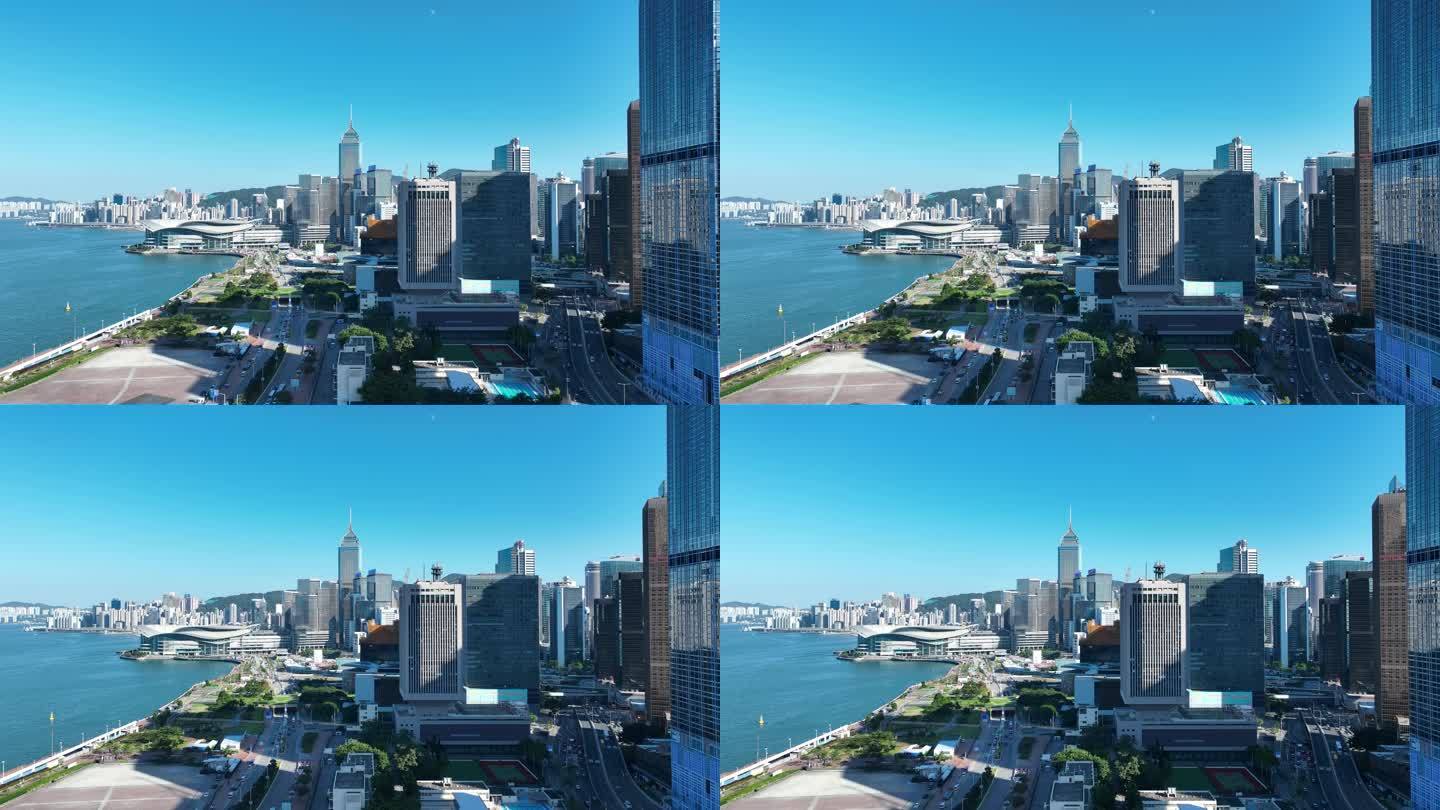 香港海岸线航拍香港湾仔区城市建筑风光风景