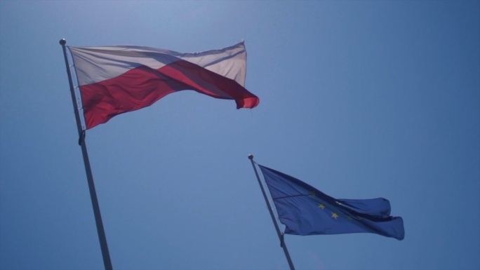 波兰国旗和欧盟国旗