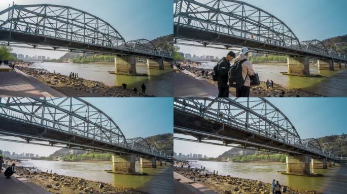中山桥黄河边人流大范围移动延时摄影