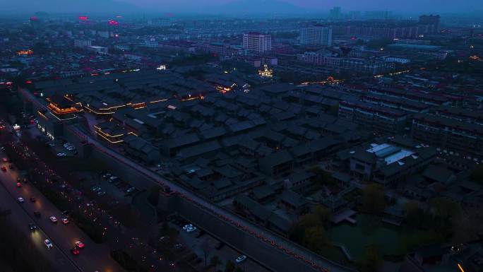青州古城夜景延时航拍