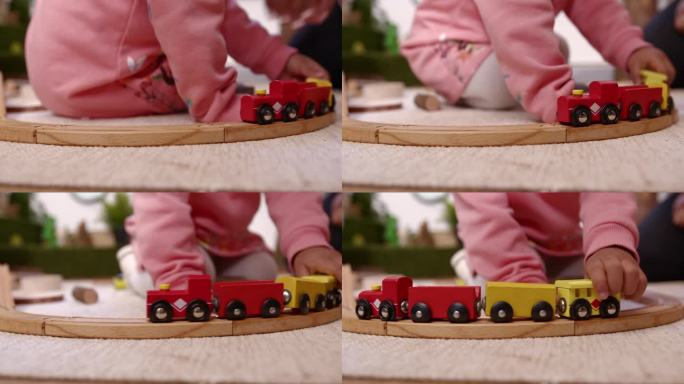 玩玩具火车轨道婴儿玩游戏模型