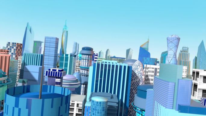 镜头飞掠未来城市，3D动画