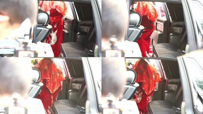 中式婚礼传统婚礼新娘穿绣荷衣红盖头上婚车