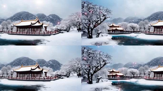 6k宽屏雪地中国风建筑背景04