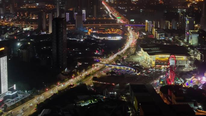 湖南长沙城市交通车流夜景航拍