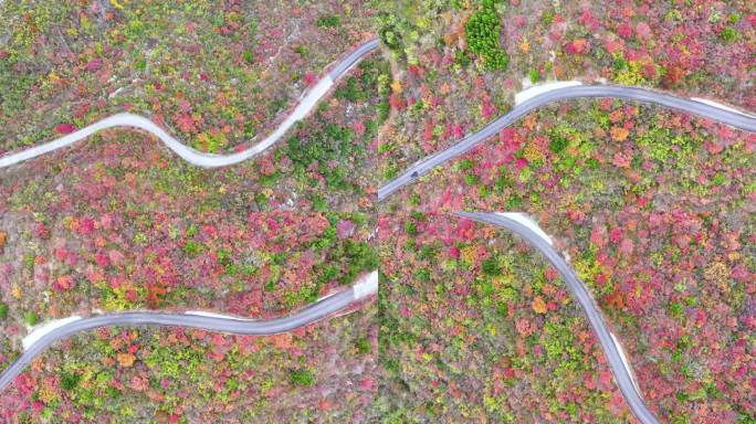 航拍山顶蜿蜒曲折道路