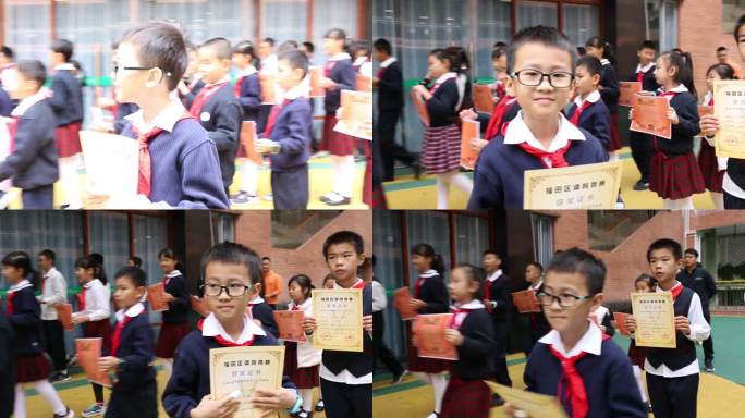 晨会 小学 升旗 学生排队 校园 颁奖