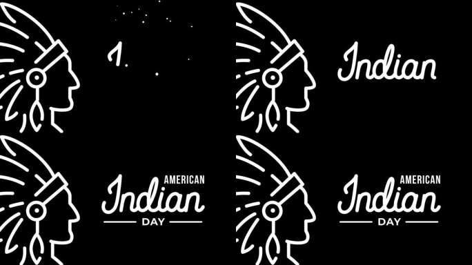 美国印第安人日文本动画在白色透明的背景。伟大的4k视频介绍镜头和使用作为美国印第安人日活动的卡片。