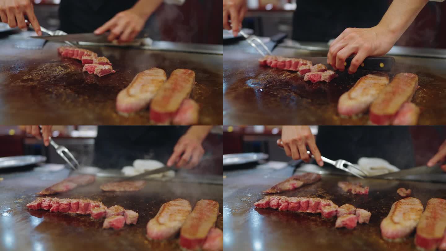 烹饪日本和牛、牛肉、烤肉铁板烧