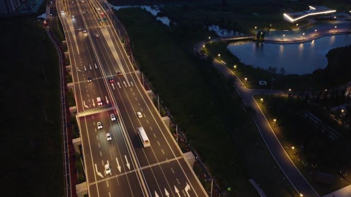 南京杏湖公园夜景  夹江大桥 快速路夜景