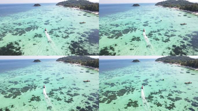 泰国南部利比岛，游船航行时鸟瞰清澈透明的海洋和珊瑚
