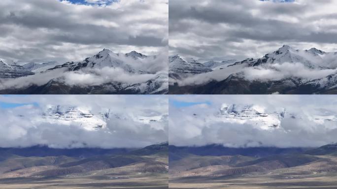 航拍西藏玛旁雍措山脉雪山风光