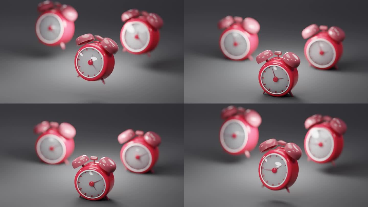 3D闹钟特写粉色闹钟三维动画视频素材闹铃