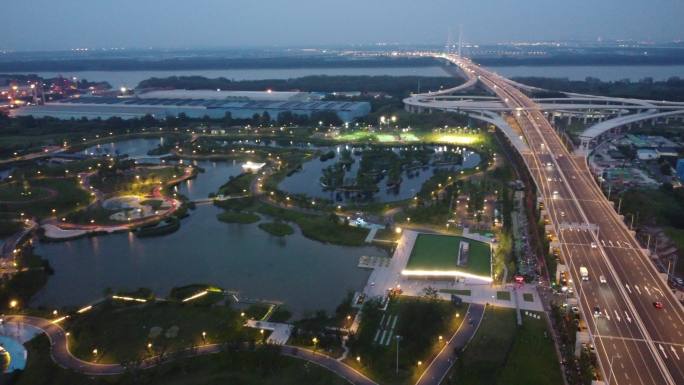 南京杏湖公园夜景  夹江大桥 快速路夜景