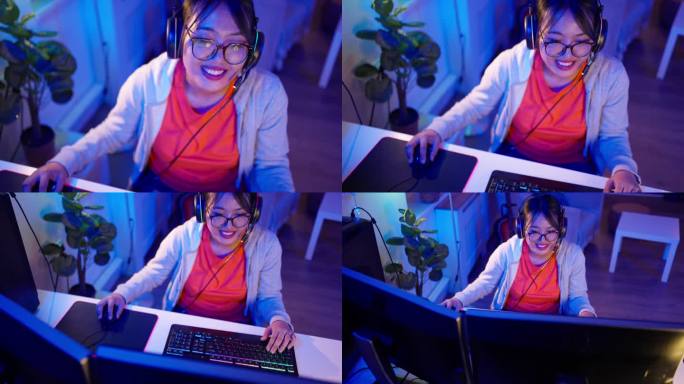 亚洲女性玩家，为她的YT频道录制自己玩电子游戏的视频