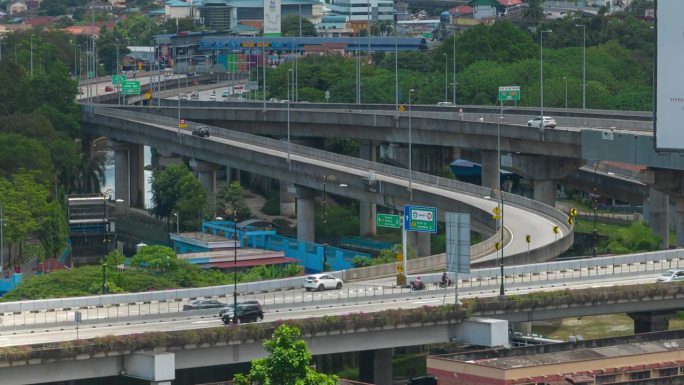 晴朗的日子吉隆坡城市交通街道道路立交航拍全景4k延时马来西亚