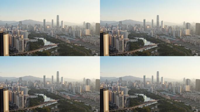深圳罗湖区城市天际线及道路交通高角度拍摄