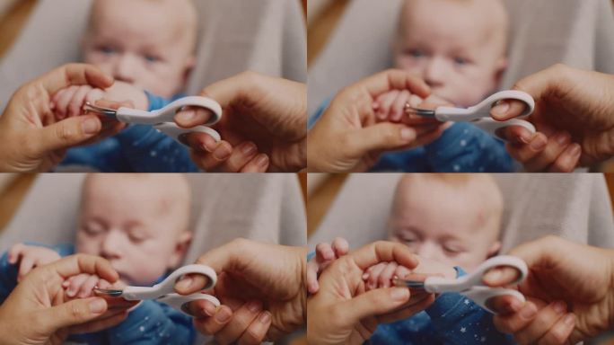 《家里的保镖》中，母亲用手给男婴剪指甲的特写