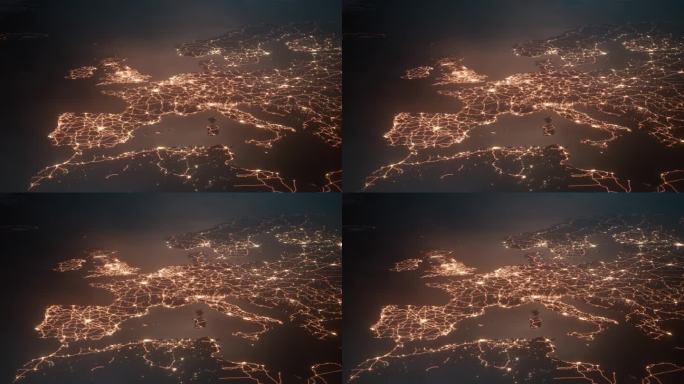 欧洲夜间-城市灯光和运输路线-全球商业，经济，供应链