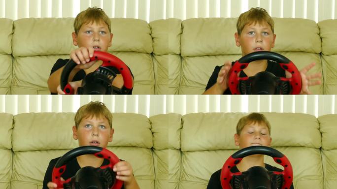 男孩在驾驶赛车模拟器